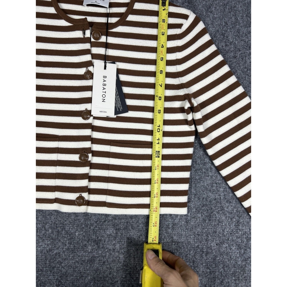 Aritzia Babaton Notable Cardigan XS Brown White Striped Cropped NWT - Picture 6 of 15